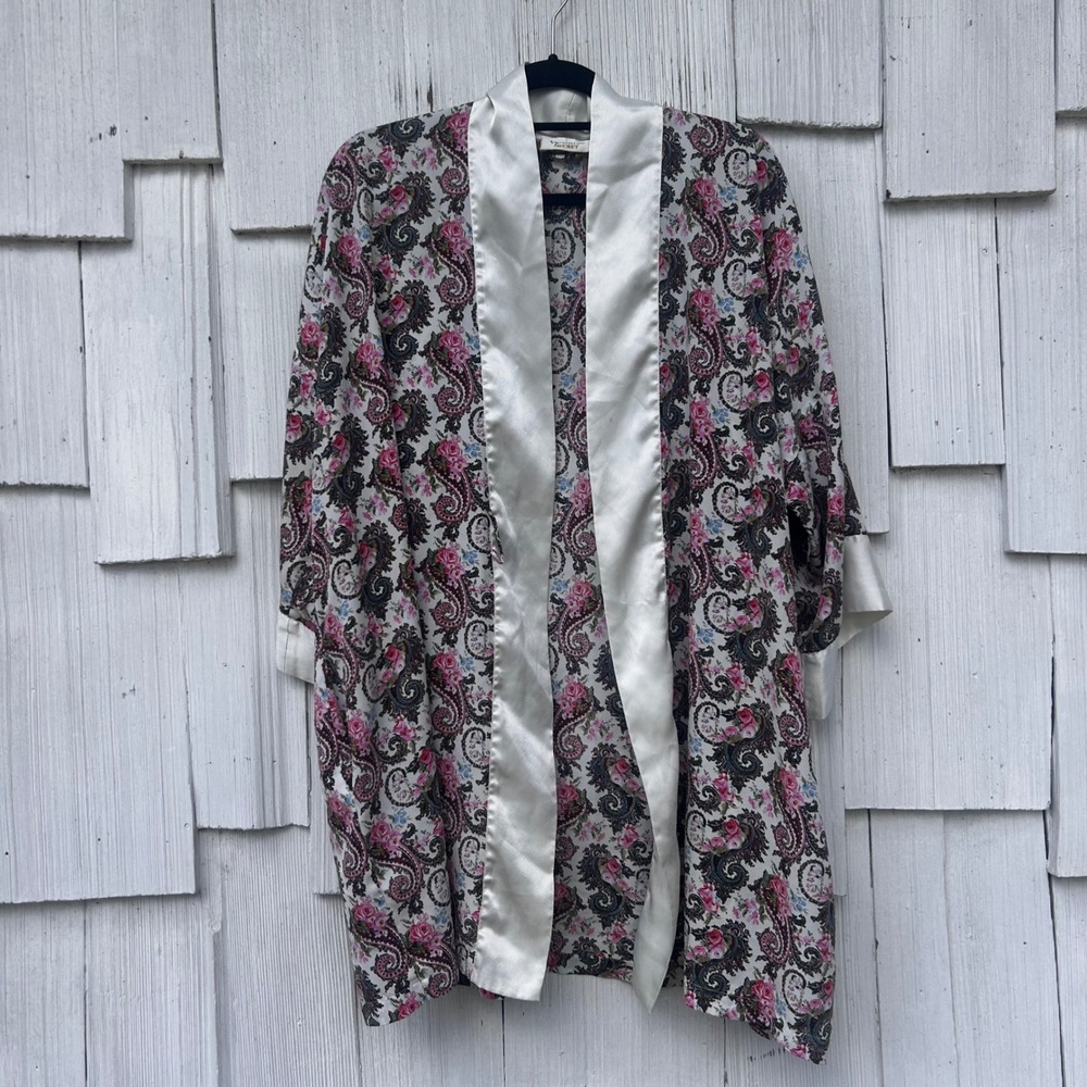 Vintage Victorias Secret Gold Label Floral Paisley Satin Trim Kimono‎ Robe OSFA